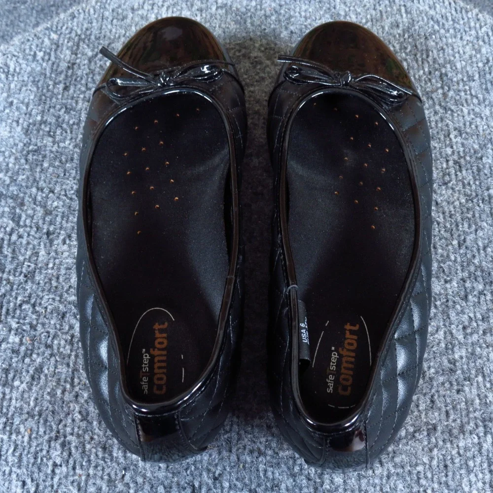 SafeTStep Sasha Comfort Women Ballet Flats Sz 6 Work Casual Black Quilted Patent